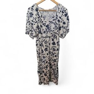 LUCKY BRAND White Floral Button Down Midi Dress - Petite Large